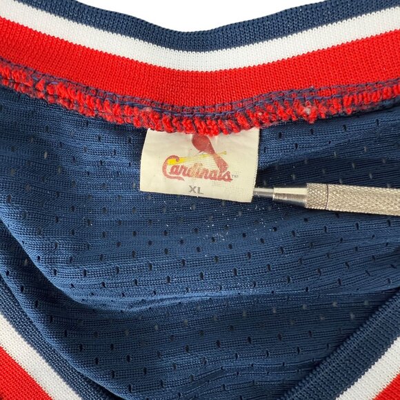 St. Louis Cardinals 90s XL Mesh Baseball Jersey Navy W/ Logo Patch & Red/White - Picture 6 of 8